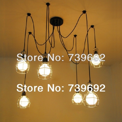 new arrival americancountryside style personalized small iron cages 6 heads pendant light lamps/e27 lamp base