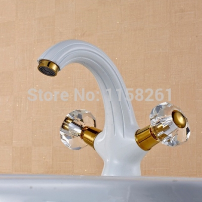 newly grilled white paint ceramic golden polished crystal handle faucets bathroom basin sink mixer tap noble gorgeous hj-6651w [golden-bathroom-faucet-3452]