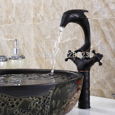 oil rubbed bronze dual handles dolphin shape basin faucet deck mounted countertop basin mixer tap
