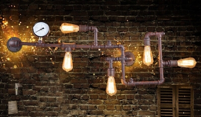 retro iron pipe loft industrial wall lamp with 5 lights,restoring personality wall light for bar home lighting,bulb included [edison-loft-wall-lights-2600]