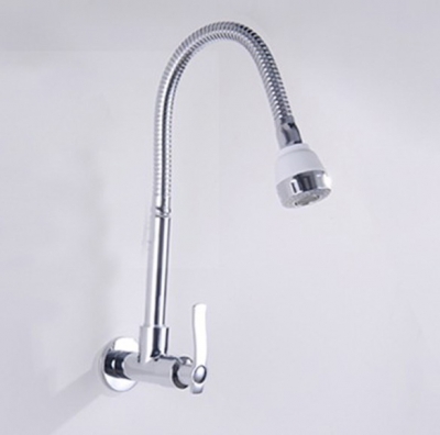 single hole discount wall kitchen faucet, single cold water chrome finish brass body