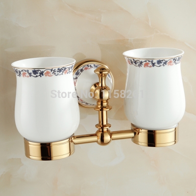 stylish bathroom toothbrush holder dual ceramics cups golden polished tumbler holders gargle cup rack wall mounted xl-3317k [cup-holder-2687]