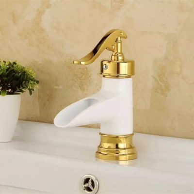 waterfall bathroom faucet single handle sink faucet grilled white paint brass basin faucet qx-9030