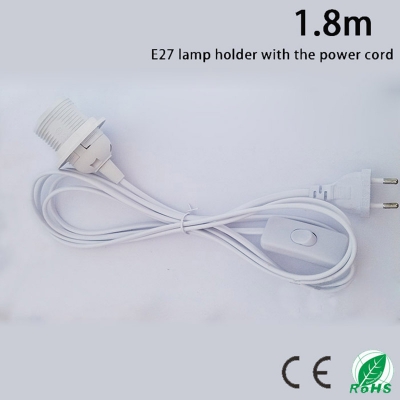 1.8m suspension e27 lamp holder,the power cord length of 1.8m, round plug and switch ,white luster e27 base with external thread