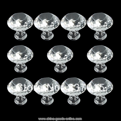 10pcs 30mm diamond shape crystal glass knob cupboard drawer door decor handle