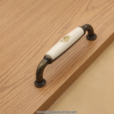 128mm kichen cabinet handles pull ceramic cupboard pull antique brass bronze dresser drawer wardrobe furniture handles pull knob [Door knobs|pulls-669]