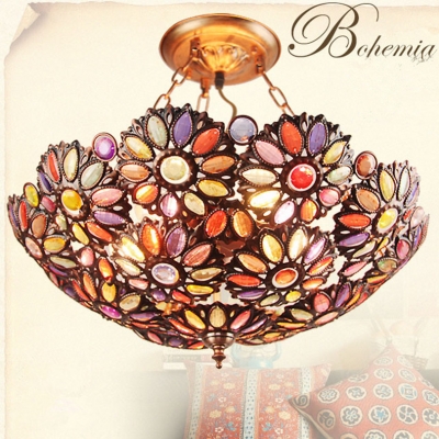 2015 new fashion mediterranean country pastoral vintage iron colorful crystal ceiling light tiffany bohemian bedoom ceiling lamp [bohemia-style-7743]