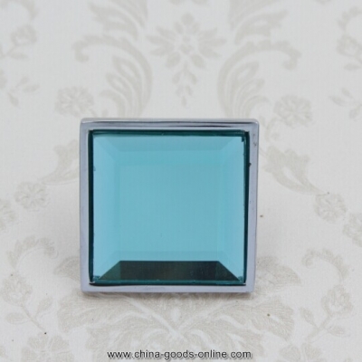 34mm square blue crystal drawer knobs,blue glass silver zinc alloy kichen cabinet dresser wardrobe furniture handles knobs pulls
