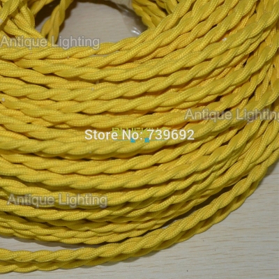 4m/lot 2* 0.75mm2 inner copper conductor cord yellow color twisted cloth covered wire braided cable vintage light cord
