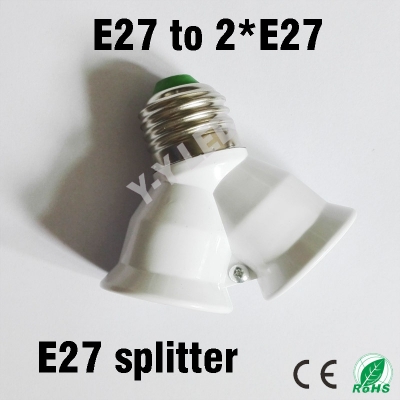 5pcs/lot e27 to double 2*e27 base led light bulb lamp holder conversion adapter splitter plug ; colour and lustre is white