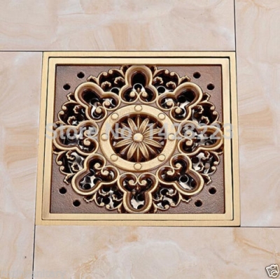 antique brass 4" square floor drain cover decorative floor waste grate drainer [floor-drain-3046]