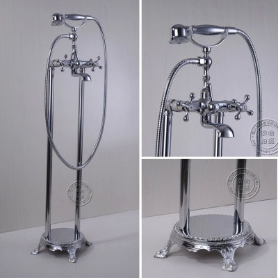 bathroom chrome floor stand faucet telephone type bath shower mixer brass shower set luxury bathtub tap hj-5034 [chrome-finish-shower-set-1860]