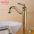 bathroom golden faucet sink tall tap bathroom single handle single hole brass water mixer