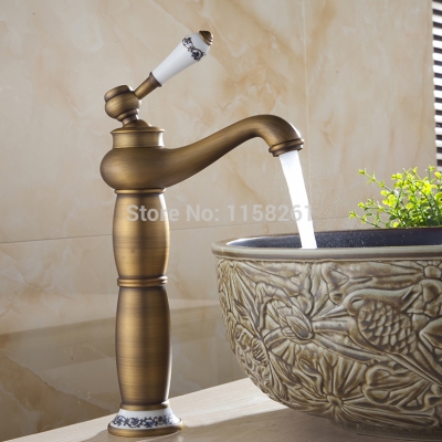 beautifull deck mounted single handle countertop basin faucet antique brass and cold water bathroom mixer taps al-9205f