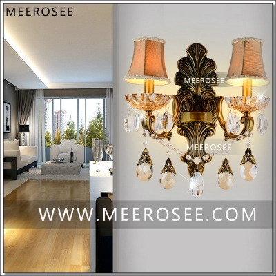 brass color crystal wall sconces light fixture wall bracket bra light crystal light 2 lights [wall-lamp-8638]
