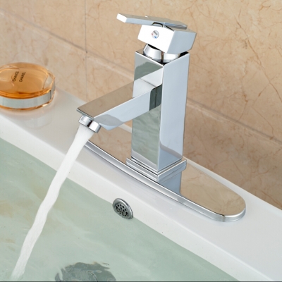 chrome finished bathroom basin faucet deck mount brass and cold mixer water taps with hole cover [chrome-1552]