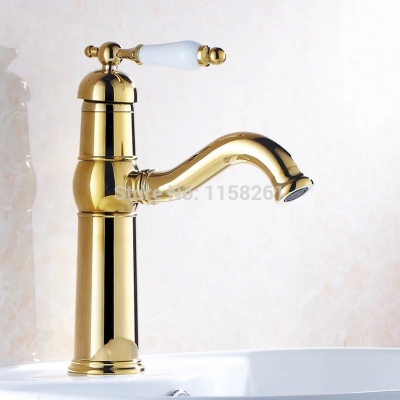 contemporary concise bathroom faucet golden polished brass basin sink faucet single handle water taps hj-6630k