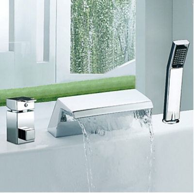 deck mount waterfall bathtub tub faucet set 3pcs single handle with handshower mixer taps chrome finish