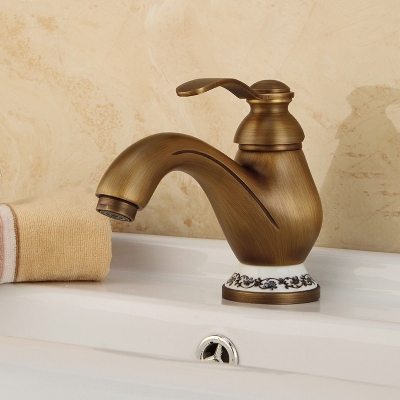 deck mounted antique brass bathroom basin faucet ceramic base single handle tap dz-8009f
