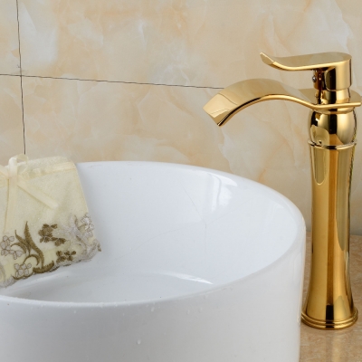deck mounted bathroom gold finish tall faucet bathroom waterfall basin sink mixer tap
