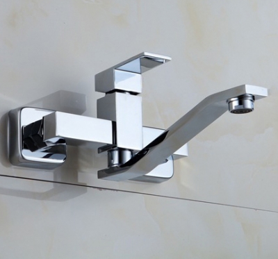 dual hole wall mounted kitchen square mixer faucet