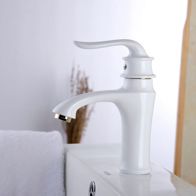 european style delicate bathroom sink basin faucet white painting golden polish deck mounted mixer tap 5889-11e