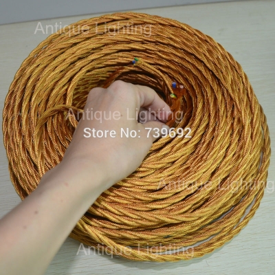 golden color 3 core 0.75mm2 edison lamp wire color braided electrical wire braided plug wire vintage lamp twisted cable [electrical-wire-4542]