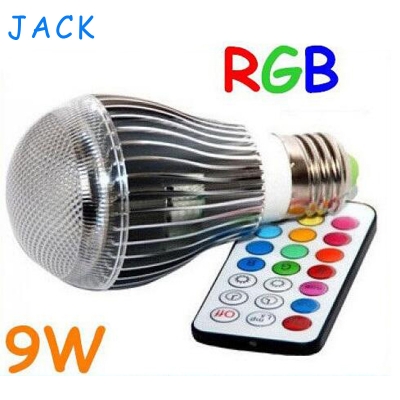 high power ac 110-240v 9w e27 rgb led bulbs light with new wireless remote control for party/christmas lighting [led-rgb-light-587]