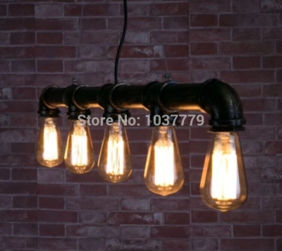 iron water pipe lamps 5-arm 900mm lengh industrial vintage high qualiy black pendant lamp [pipe-lamps-7257]