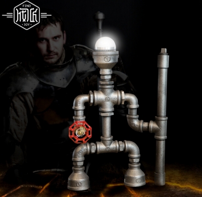 knight robot iron water pipe loft industrail desk lamp personality creative table lamp for home room bar light luminaria de mesa [desk-amp-table-lamps-2438]