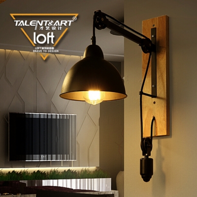 loft american industry retro creative iron aisle bedside wall lamp restaurant lifting pulley wall light [wall-lamp-3711]