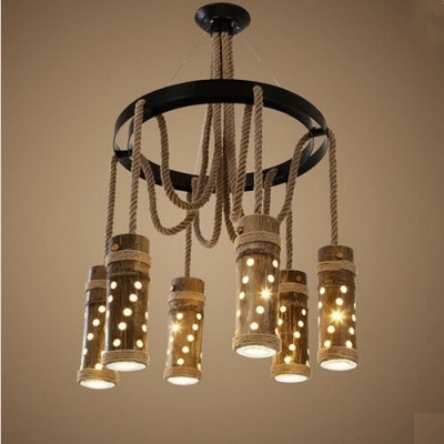 loft style creative rope bamboo tube vintage led pendant lights fixtures for home dining room hanging lamp suspension luminaire