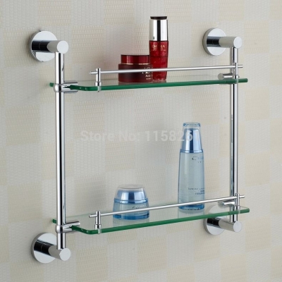 modern bathroom accessories products solid brass chrome finished double glass shelf fm-1252 [bathroom-shelf-66]