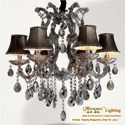 modern crystal chandelier lights maria theresawith lampshades 6 arms lustre mds06-l6 smoky gray dining room [crystal-chandelier-maria-theresa-2217]