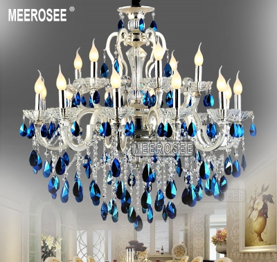 modern large 18 arms silver crystal chandelier light blue crystal lustre light hanging lamp fixture for foyer lobby md8453 l18 [crystal-chandelier-zinc-alloy-2350]