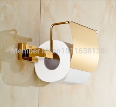 modern new wall mounted golden finish brass bathroom toilet paper holder with cover [toilet-paper-holder-8140]