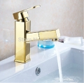 new design square style pull out basin sink faucet deck mounted polished golden wash hair mixer taps