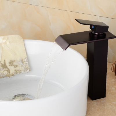 oil rubbed bronze bathroom faucet tall square black basin mixer single lever single hole waterfall tap