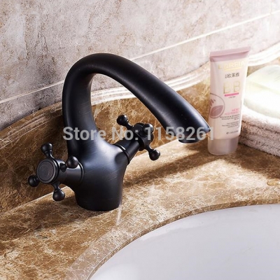 oil rubbed bronze dual handle swan spout vessel antique black bathroom basin faucet mixer crocks hansgrohe torneira sy-046r