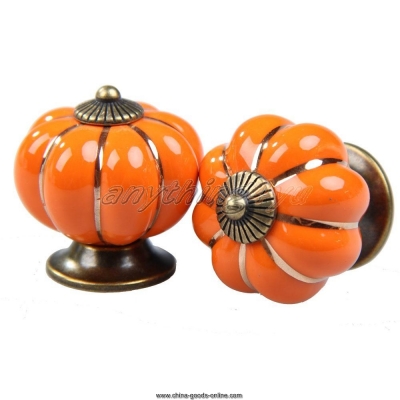 only 2pcs orange pumpkin door pull handles cabinet cupboard drawer ceramic knobs