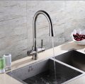 polished chrome dual handles brass kitchen sink faucet deck mounted and cold kitchen mixer tap