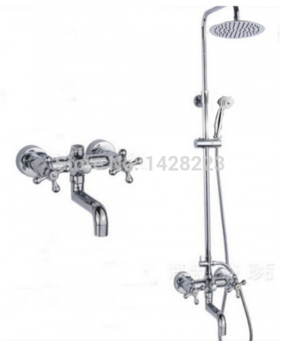 polished chrome wall mounted dual handles shower set faucet bath & shower mixer tap 8" brass shower head [chrome-1581]