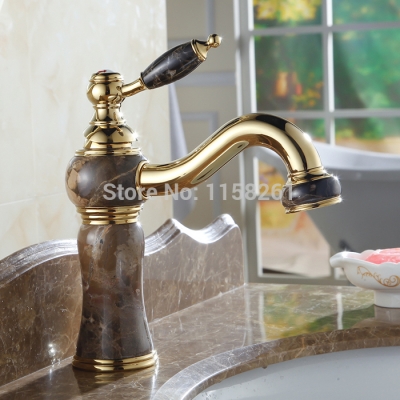 solid brass and marble body deck mounted bathroom basin faucet single handle faucet al-8911k [golden-bathroom-faucet-3454]