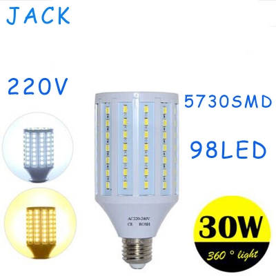 super power led lamps high lumen 5730 smd corn bulb e27 30w 98leds pendant lights chandelier ac 220v 240v ceiling light 1pcs/lot [5730-smd-ic-corn-series-376]