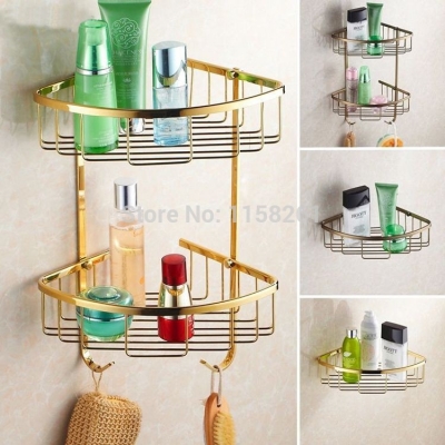 wall mounted golden brass bathroom soap basket bath shower shelf triangle basket holder building material kh-1075 [bathroom-shelf-937]