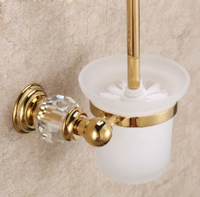 wall mounted golden crystal toilet brush holder [antique-golden-accessory-601]