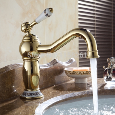 whole and retail promotion ceramic style golden brass bathroom basin faucet single handle sink mixer tap al-7502k [golden-bathroom-faucet-3416]