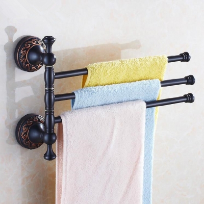 whole and retail promotion luxury wall mounted black brass towel bars bathroom swivel towel rack holder h91328r