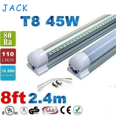 x25 integrated 2.4m 8ft 45w t8 tube smd2835 192 led bright light 4800lm frosted/transparent cover 85-265v fluorescent lighting [led-t8-integrated-tube-777]
