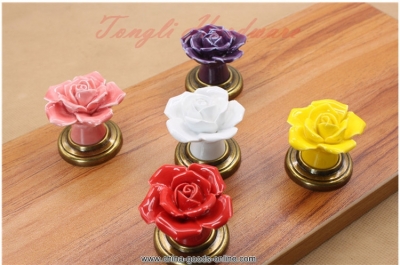 10 pcs/lot 5 color vintage rose ceramic door knob/handle (bronze base) for kitchen, cabinet, locker,drawer, [Door knobs|pulls-1602]